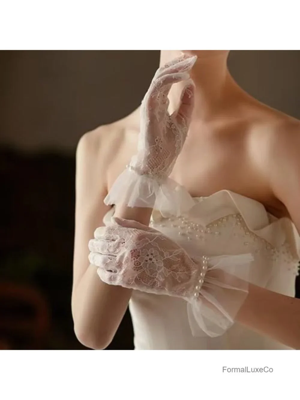 Lace Tulle Sheer Gloves for Wedding Tea Party Opera Costume